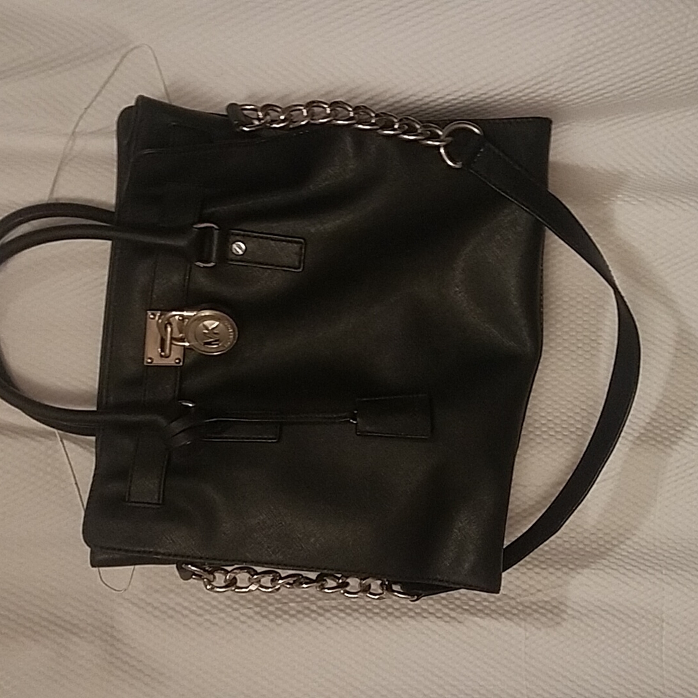 Michael Michael Kors large black chain strap bag w handles + faux lock +…